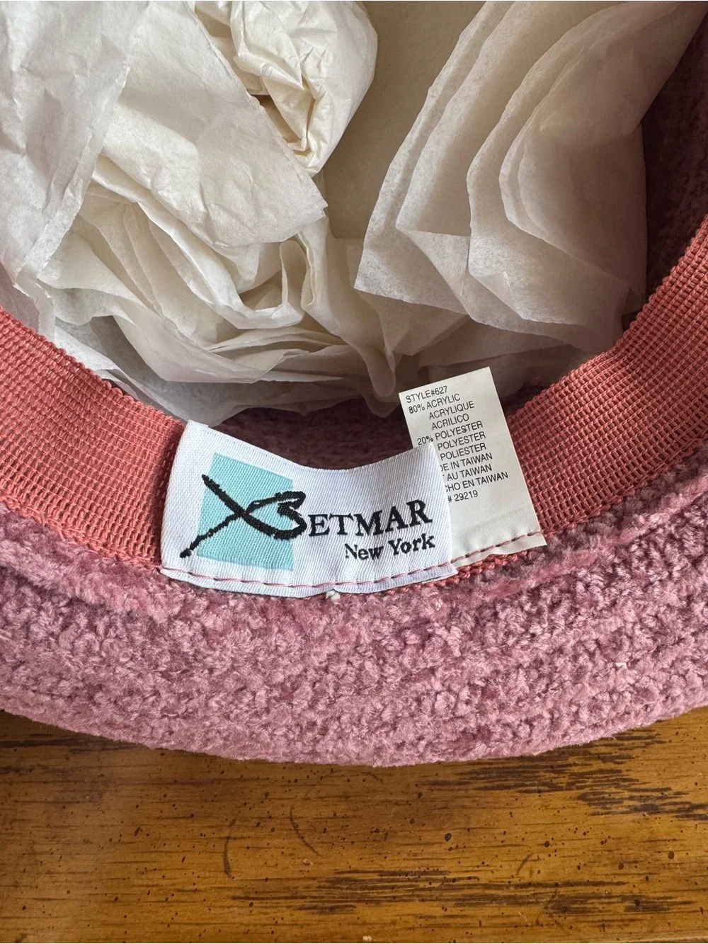 Vintage Betmar New York Mauve Pink Chenille Knit Cloche Bucket Hat